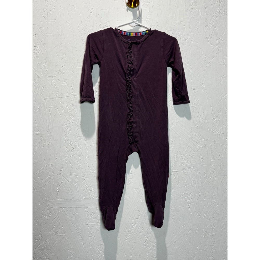 Magnetic Me Plum Purple Ruffle Magnetic Footie Pajama 6-9 Months Sleeper